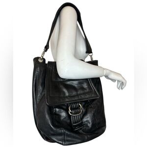Kooba Dark Leather Shoulder Bag with Buckle